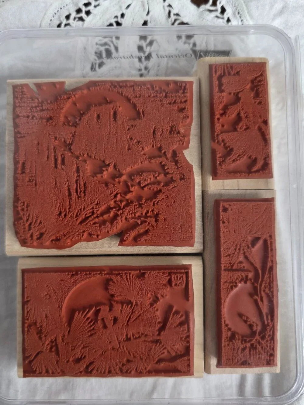 Vintage Stampin Up Oriental Brush Strokes Set of 4Wood Block Stamps 2004 CardArt